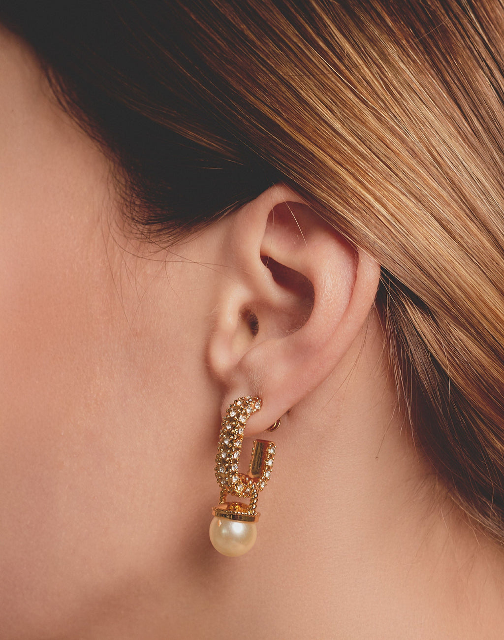 Shiny Pearl Hoop Earrings