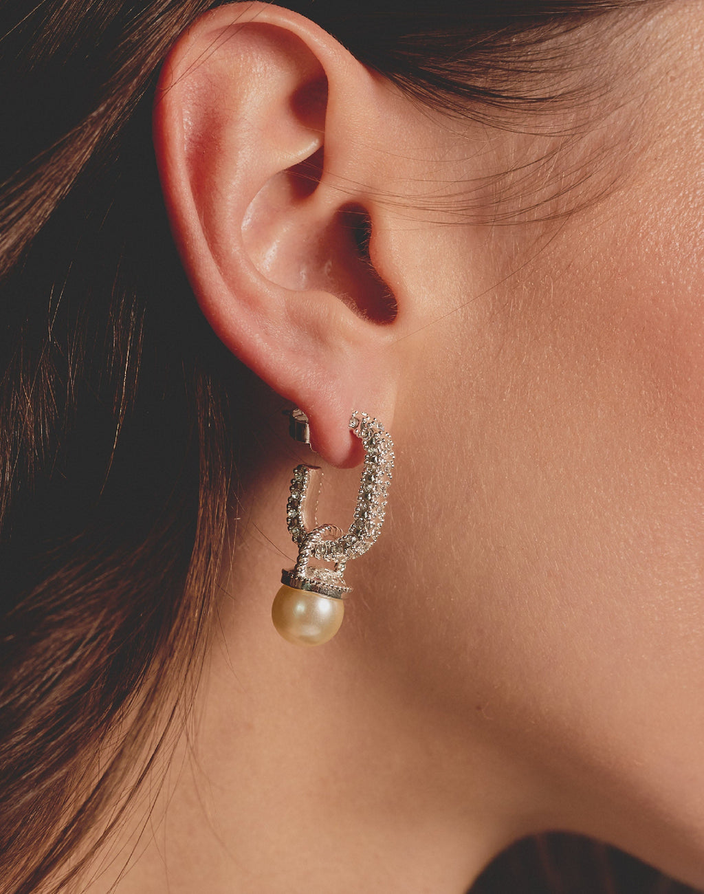 Shiny Pearl Hoop Earrings