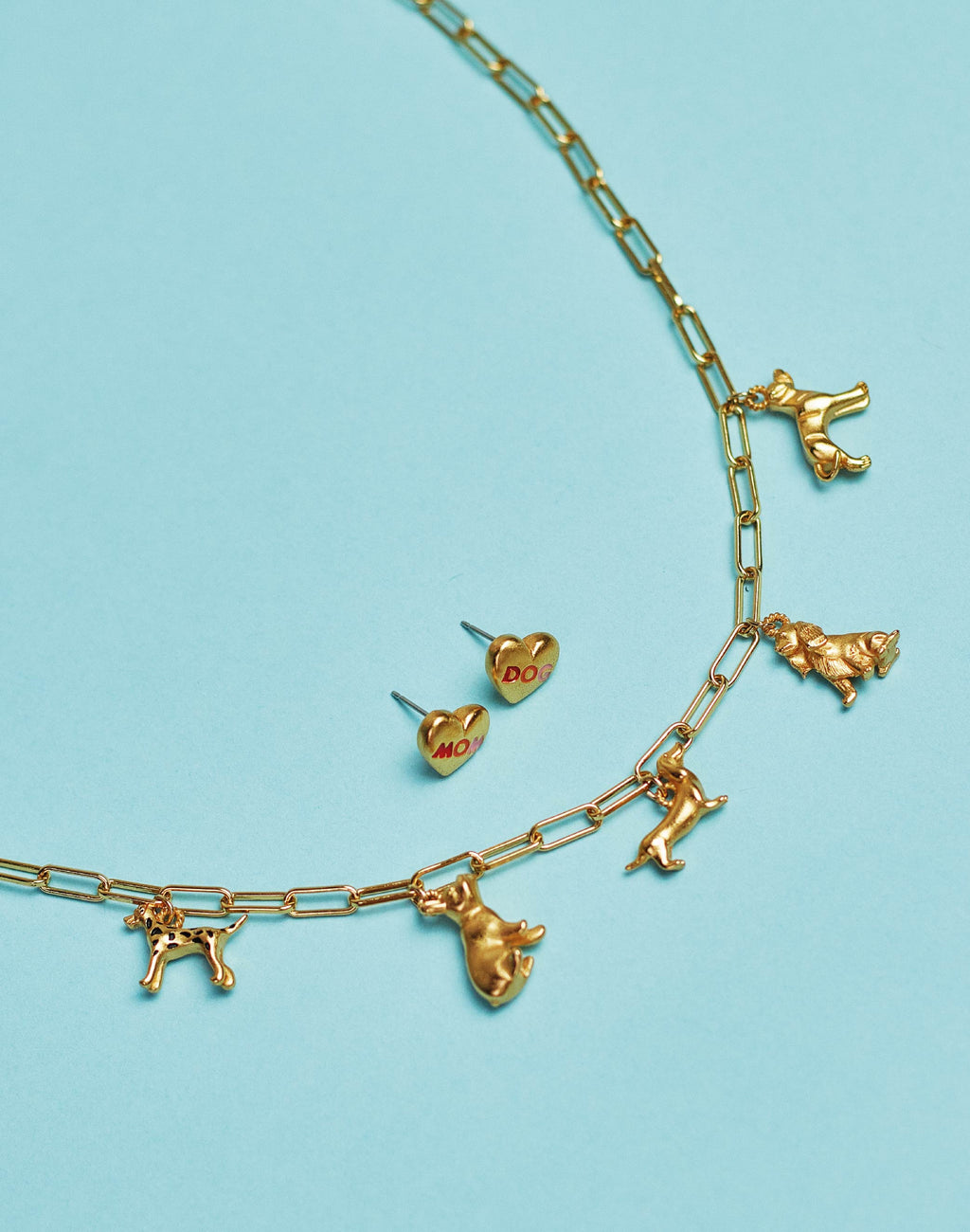 Dog Mom Charm Necklace & Stud Earrings